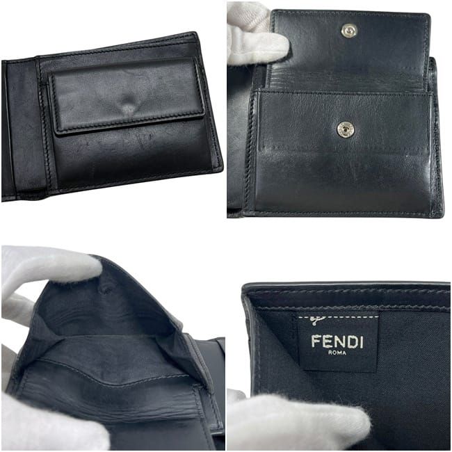 Fendi Bifold Wallet Micro FF Aglp 219 Leather Asphalt Nero Palladio Black — view 3