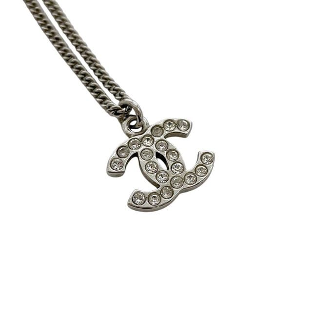 Chanel Necklace CC Logo 09 Metal Rhinestone Silver — view 4