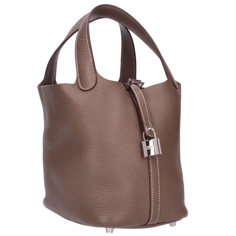 Hermes Picotin Lock PM Silver Taurillon Clemence Etoupe Handbag PM