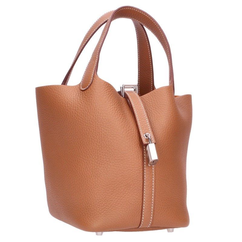 Hermes Picotin Lock PM Silver Taurillon Clemence Gold Handbag PM