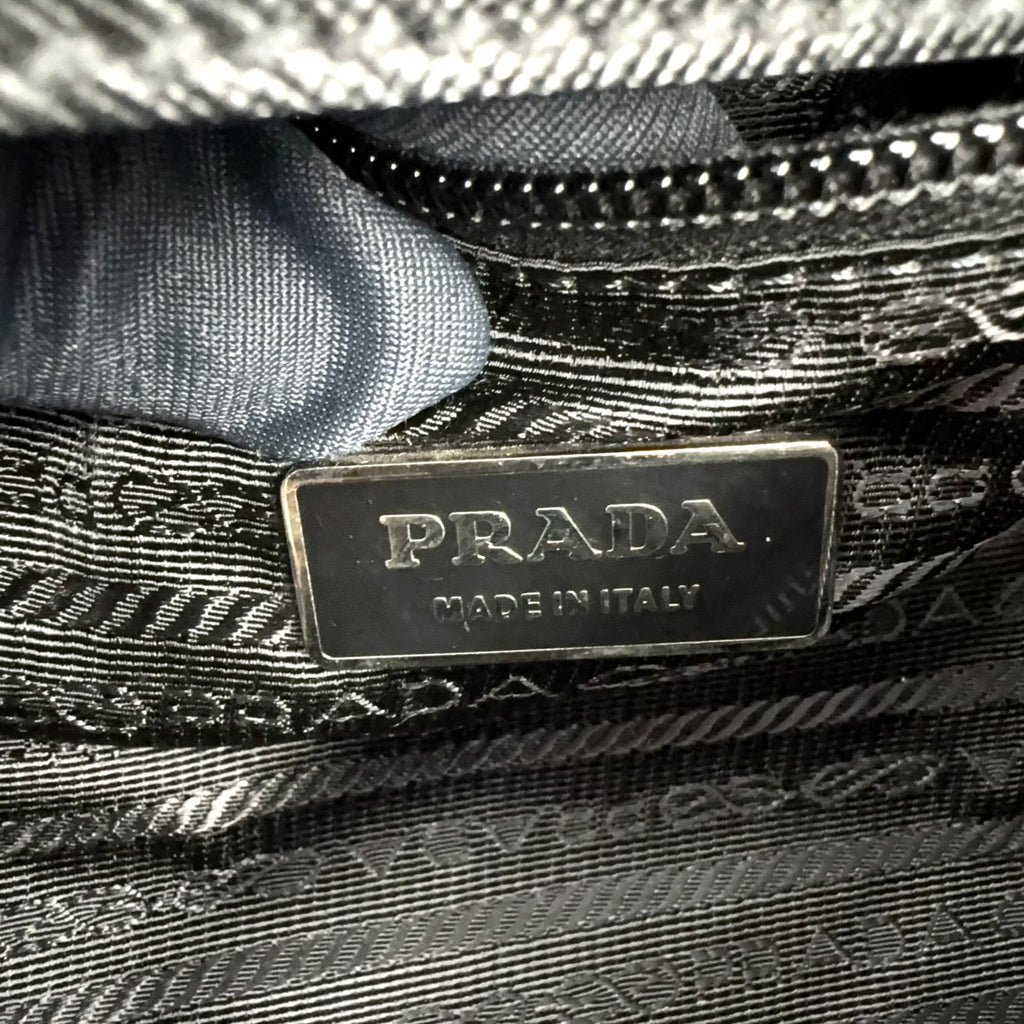 Prada Tessuto Nylon Leather Black Boston Bag Silver — view 4