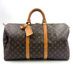 Louis Vuitton Keepall 50 Monogram Leather Brown Boston Bag Gold