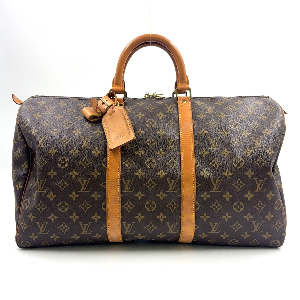 Louis Vuitton Keepall 50 Monogram Leather Brown Boston Bag Gold