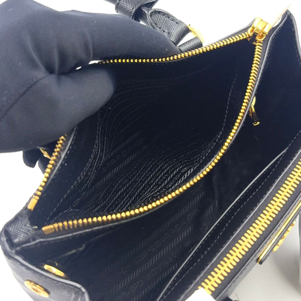 Prada Galleria Saffiano Leather 2-Way Shoulder Black Handbag Gold — view 8