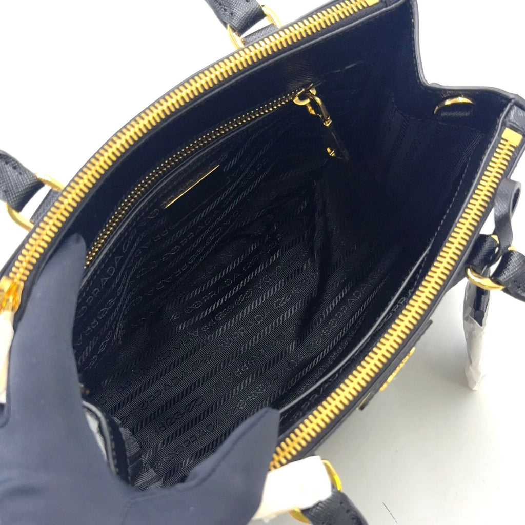 Prada Galleria Saffiano Leather 2-Way Shoulder Black Handbag Gold — view 3