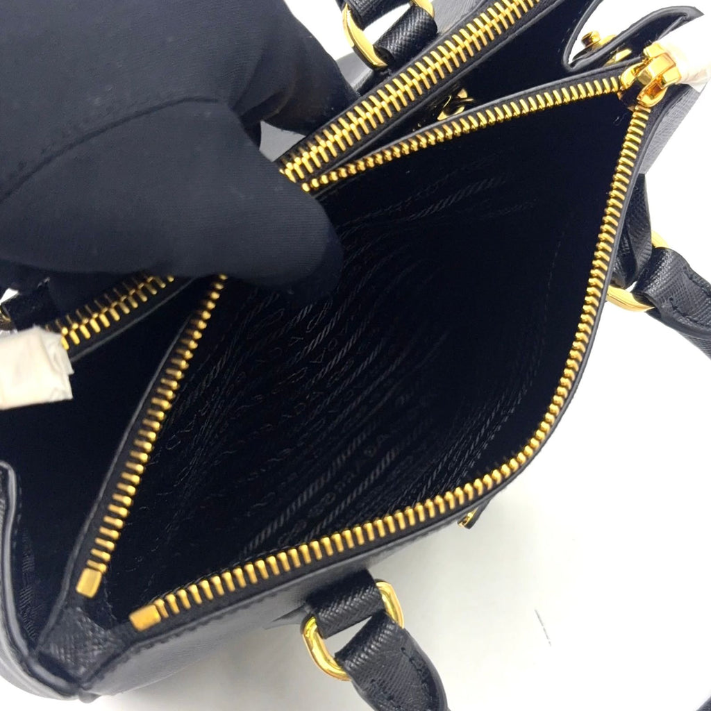 Prada Galleria Saffiano Leather 2-Way Shoulder Black Handbag Gold — view 7