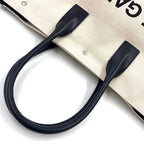 Saint Laurent Paris Rive Gauche Leather Canvas Black Beige Tote Bag Silver — view 5