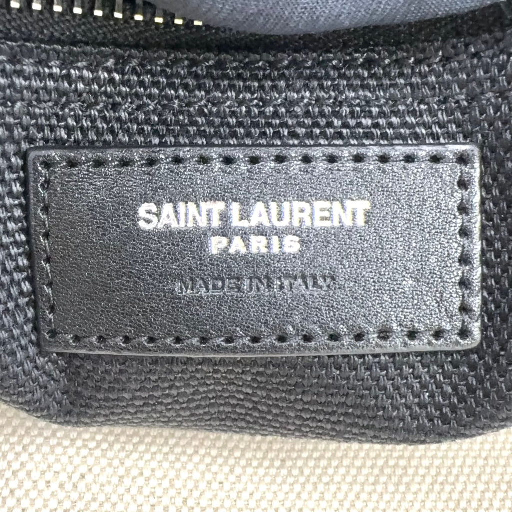 Saint Laurent Paris Rive Gauche Leather Canvas Black Beige Tote Bag Silver — view 4