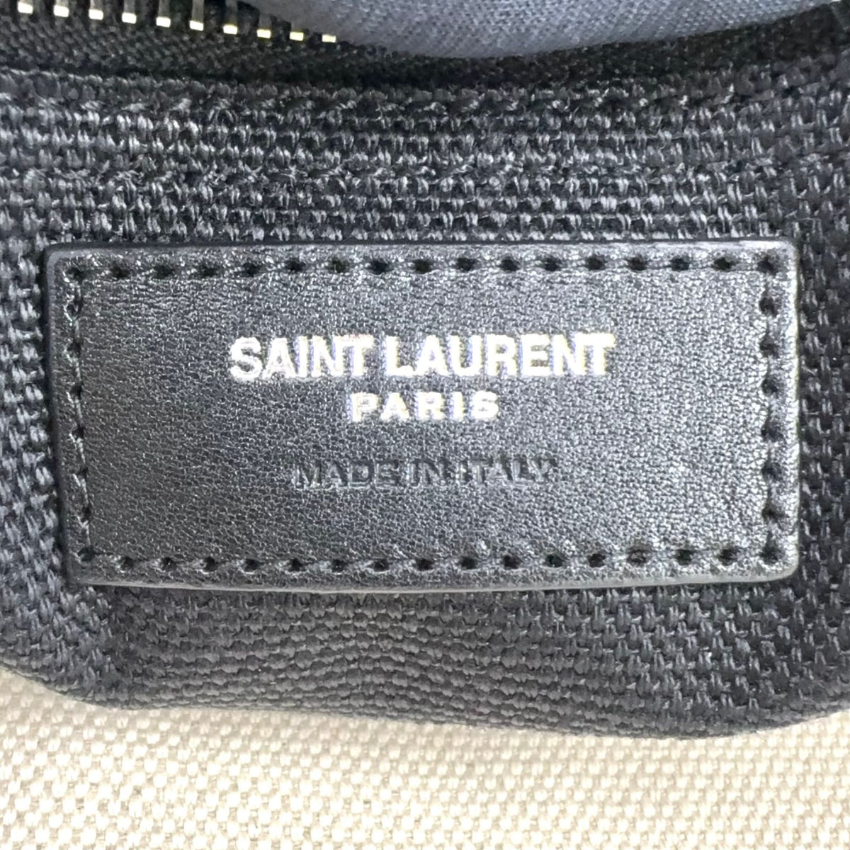 Saint Laurent Paris Rive Gauche Leather Canvas Black Beige Tote Bag Silver — view 4