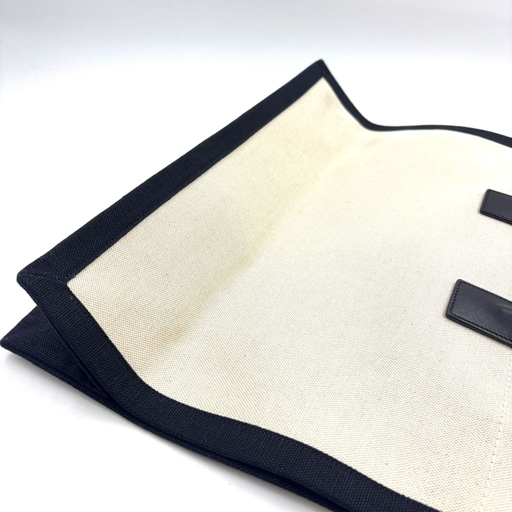 Saint Laurent Paris Rive Gauche Leather Canvas Black Beige Tote Bag Silver — view 7
