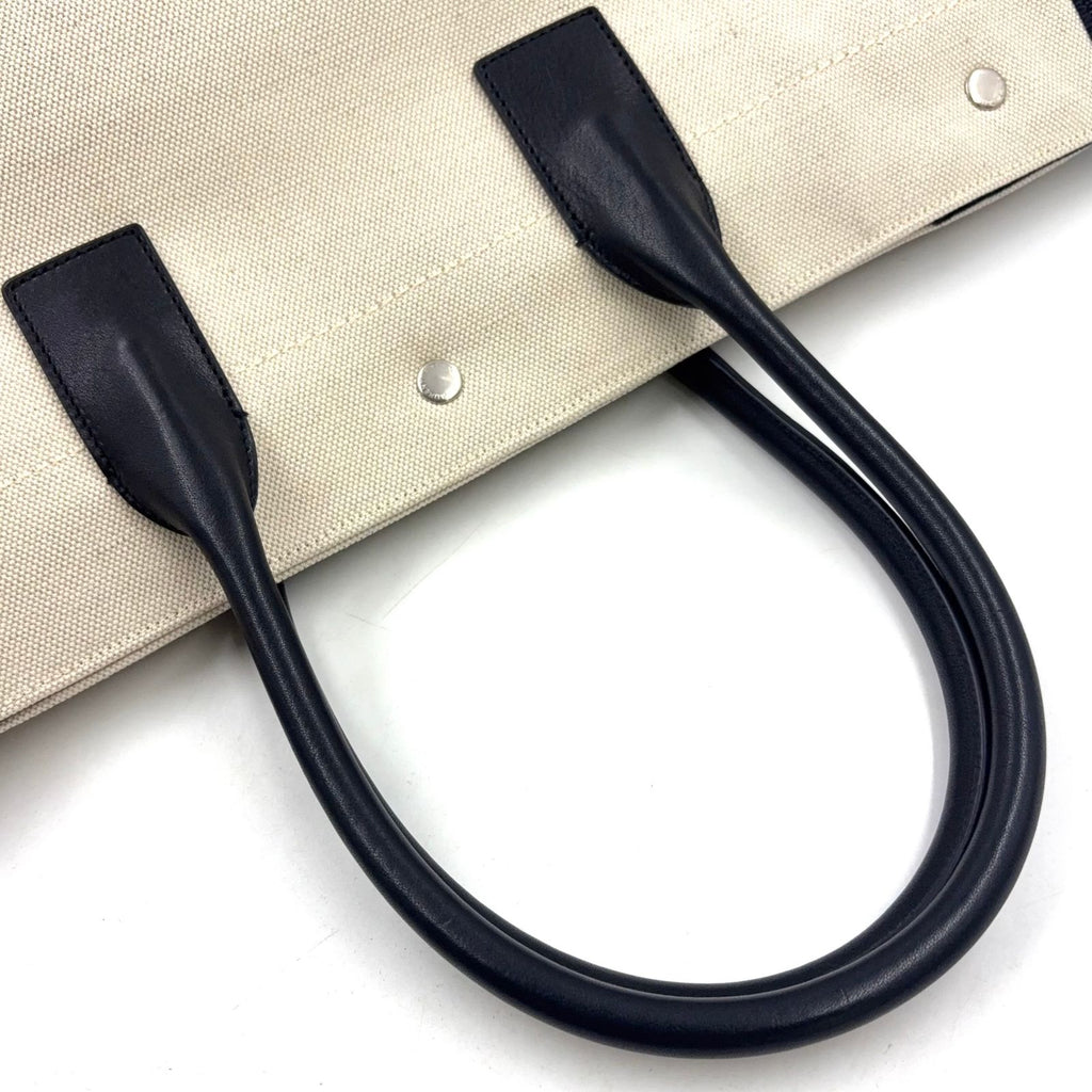 Saint Laurent Paris Rive Gauche Leather Canvas Black Beige Tote Bag Silver — view 6