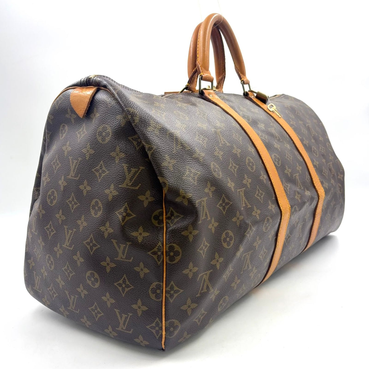 Louis Vuitton Keepall 55 Monogram Leather Brown Boston Bag Gold — view 2