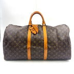 Louis Vuitton Keepall 55 Monogram Leather Brown Boston Bag Gold