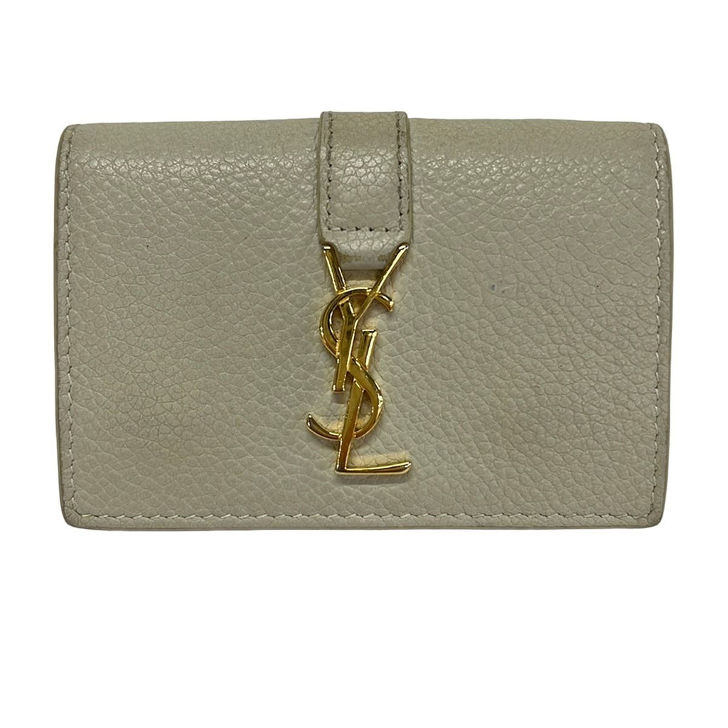 Saint Laurent Paris Trifold Wallet Origami Tiny Ivory Gold Leather