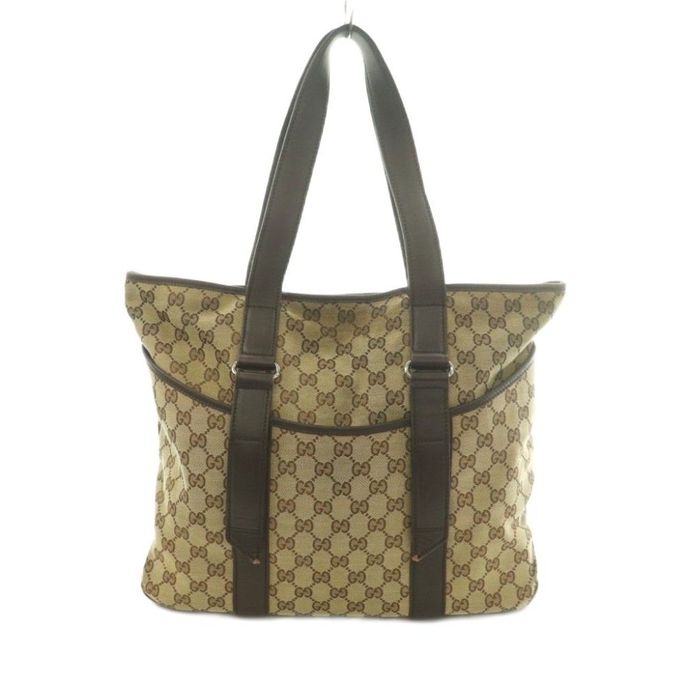 Gucci Tote Bag Canvas Leather GG Pattern Beige Brown