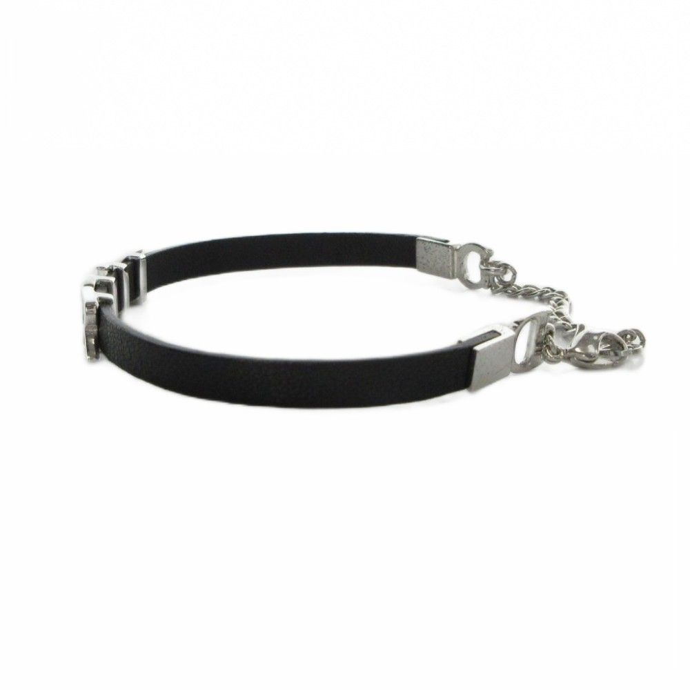 Dior Bracelet Bangle Leather Logo Black — view 3