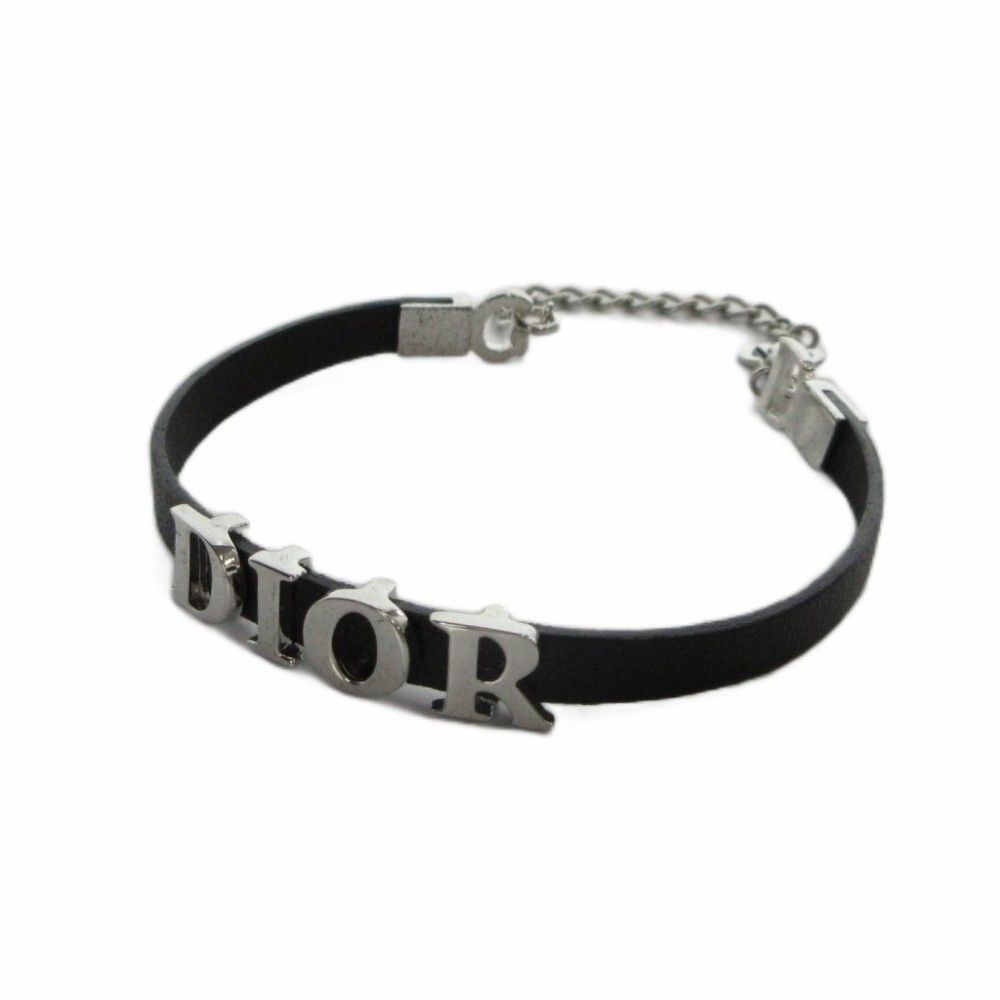 Dior Bracelet Bangle Leather Logo Black