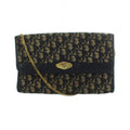 Dior Vintage Trotter Chain Shoulder Bag Gold Canvas Leather Navy Beige