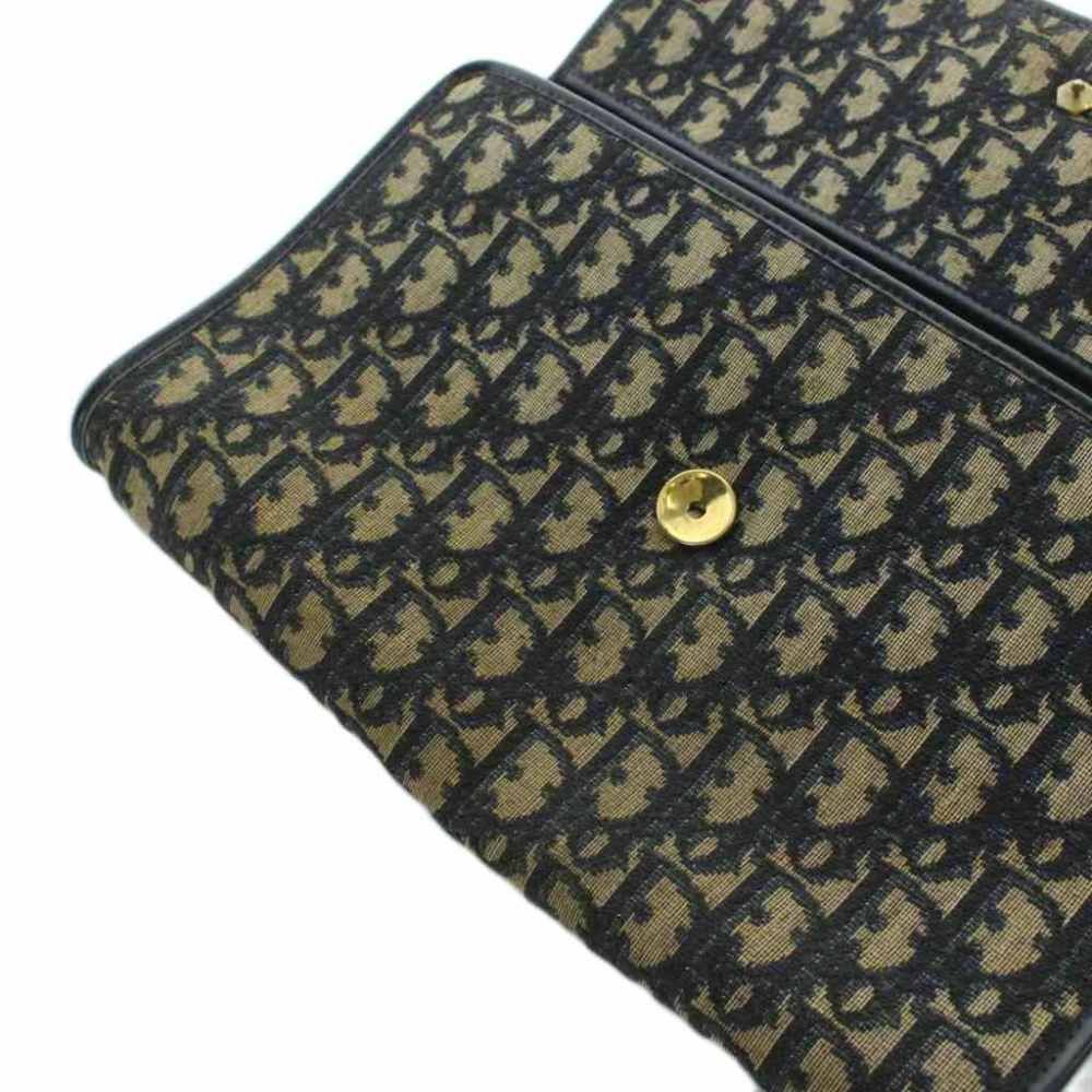Dior Vintage Trotter Chain Shoulder Bag Gold Canvas Leather Navy Beige — view 7