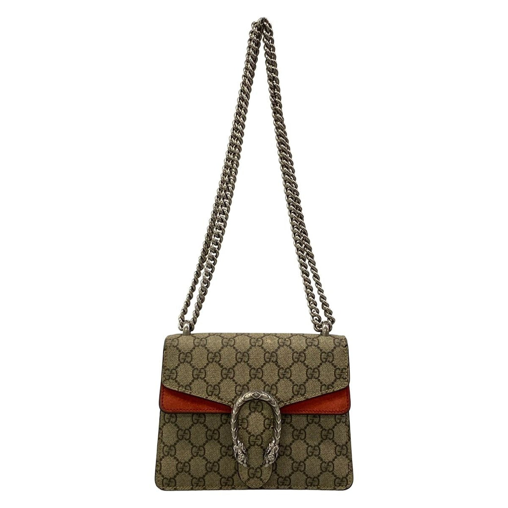 Gucci Shoulder Bag Dionysus Dark Brown Beige Red Chain