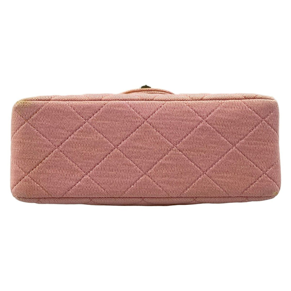 Chanel Shoulder Bag Mini Quilted Pink Silver Chain Cotton — view 5