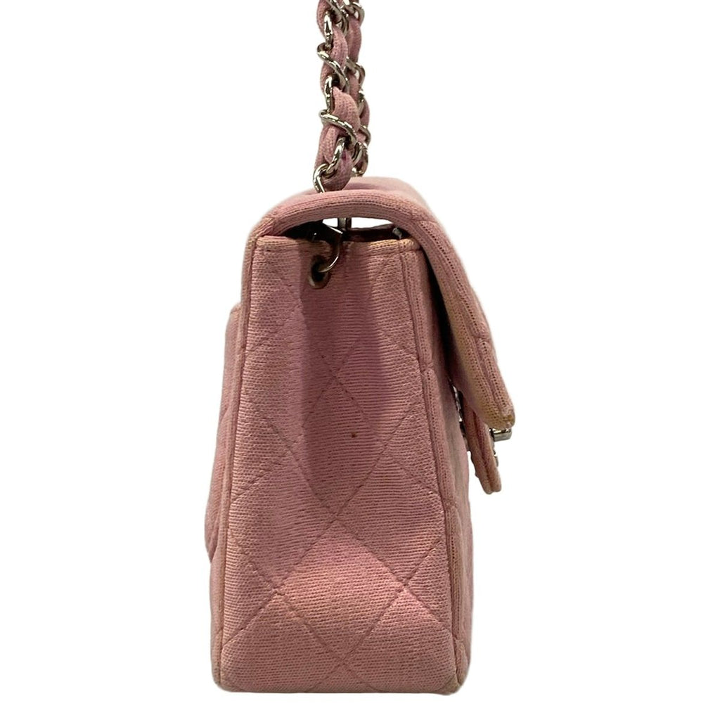 Chanel Shoulder Bag Mini Quilted Pink Silver Chain Cotton — view 2