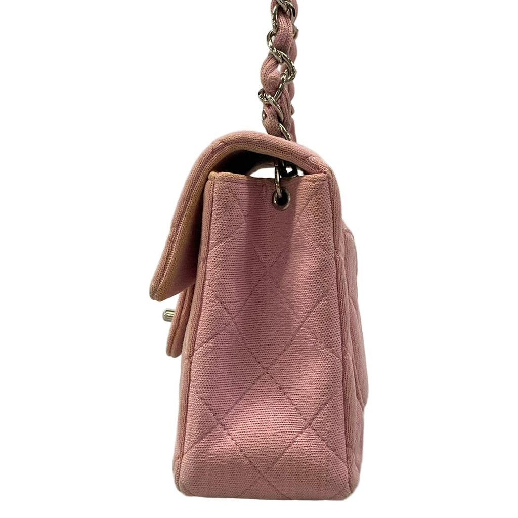 Chanel Shoulder Bag Mini Quilted Pink Silver Chain Cotton — view 4