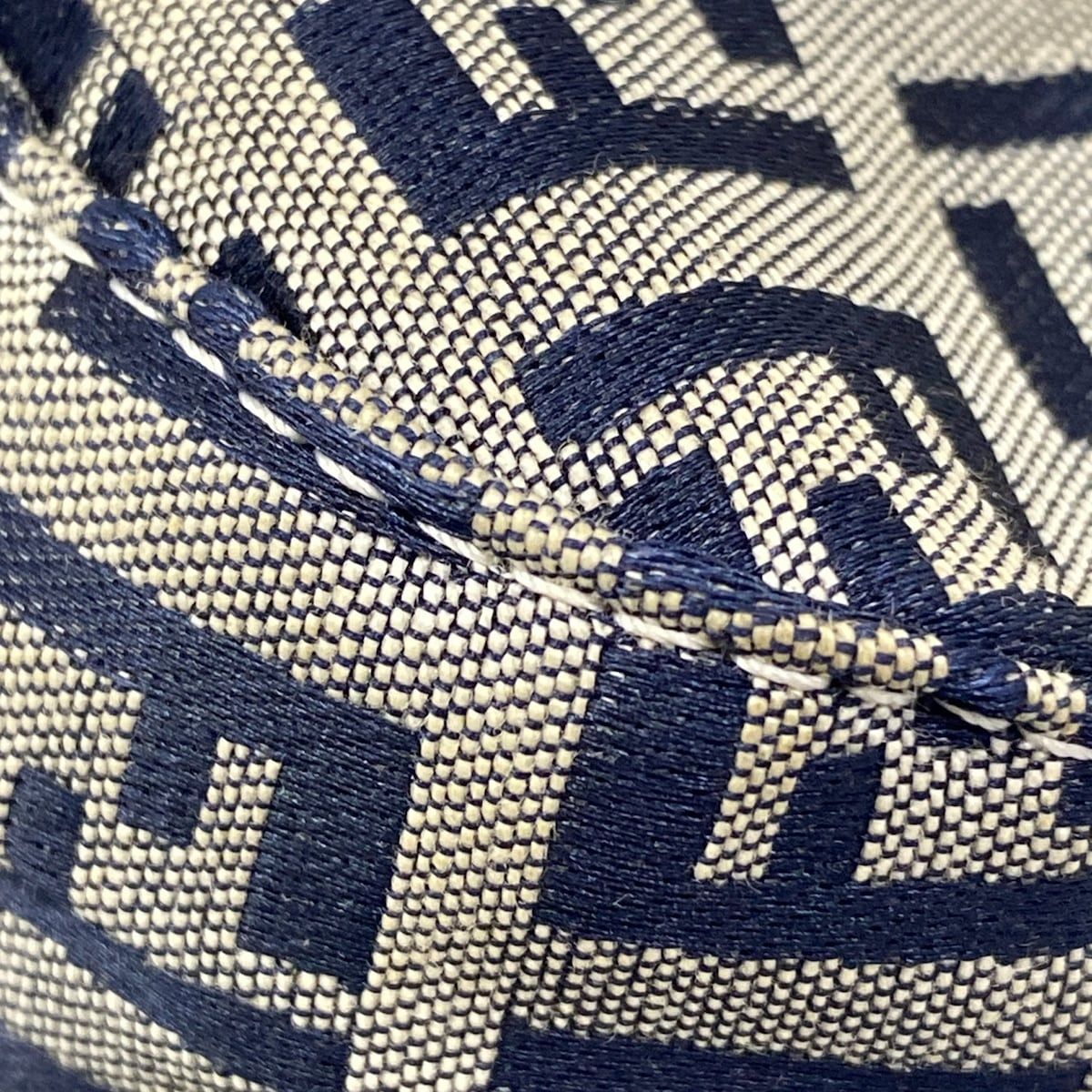 Fendi Handbag Zucchino Pattern White Dark Navy Leather — view 6