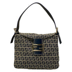 Fendi Handbag Zucchino Pattern White Dark Navy Leather