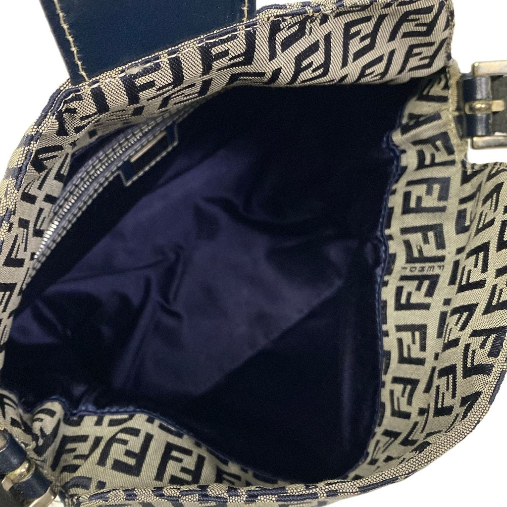 Fendi Handbag Zucchino Pattern White Dark Navy Leather — view 7