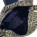 Fendi Handbag Zucchino Pattern White Dark Navy Leather — view 7