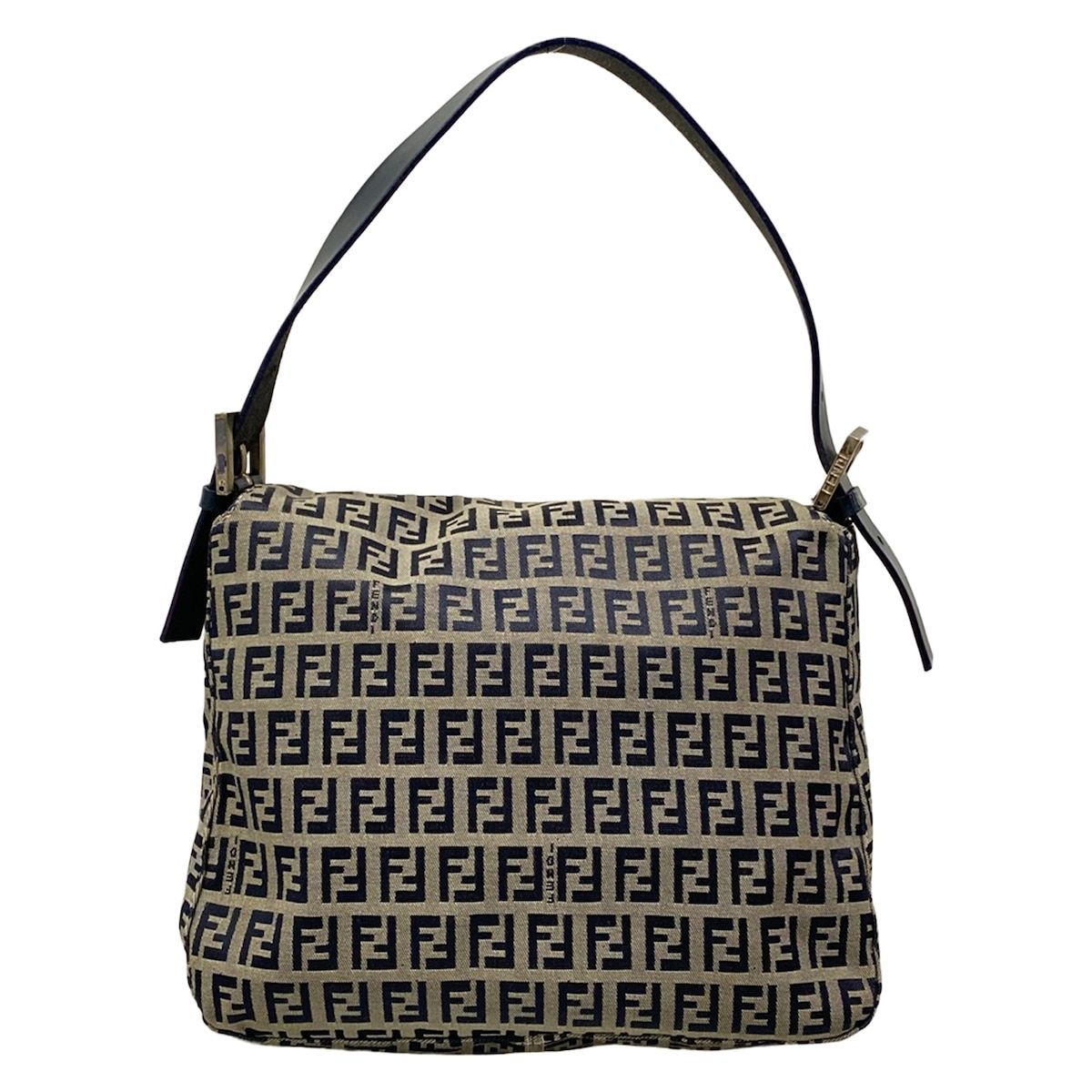 Fendi Handbag Zucchino Pattern White Dark Navy Leather — view 3