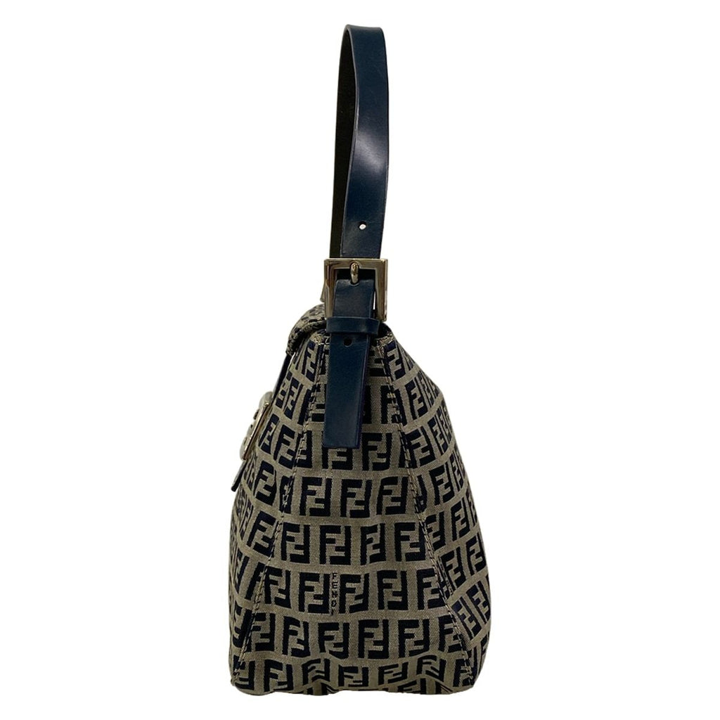 Fendi Handbag Zucchino Pattern White Dark Navy Leather — view 4