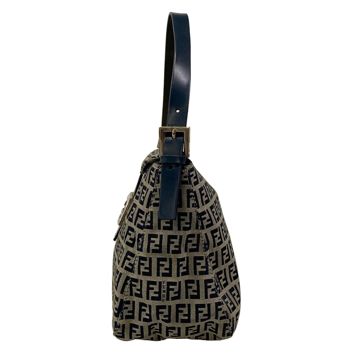 Fendi Handbag Zucchino Pattern White Dark Navy Leather — view 4
