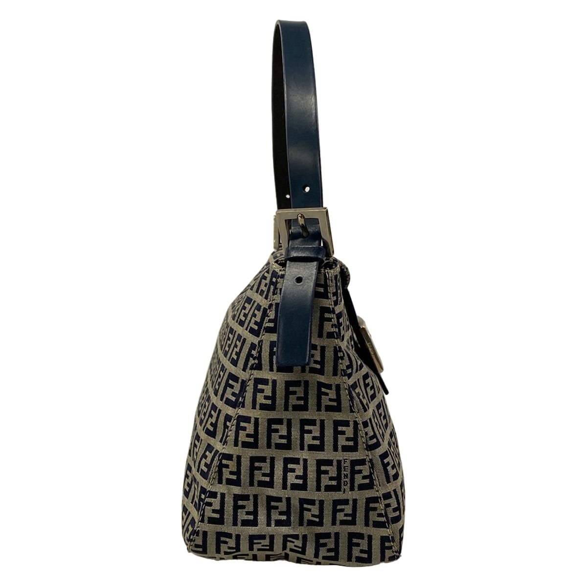 Fendi Handbag Zucchino Pattern White Dark Navy Leather — view 2