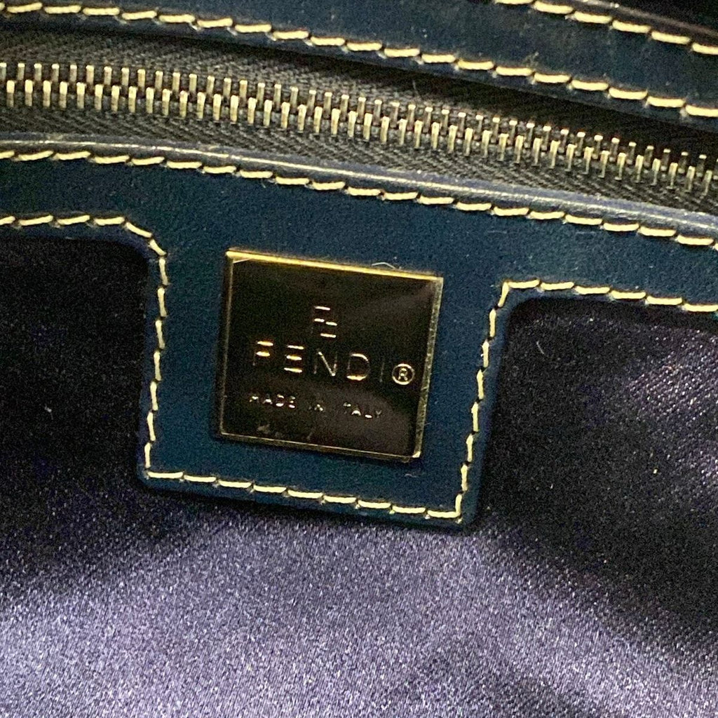 Fendi Handbag Zucchino Pattern White Dark Navy Leather — view 8