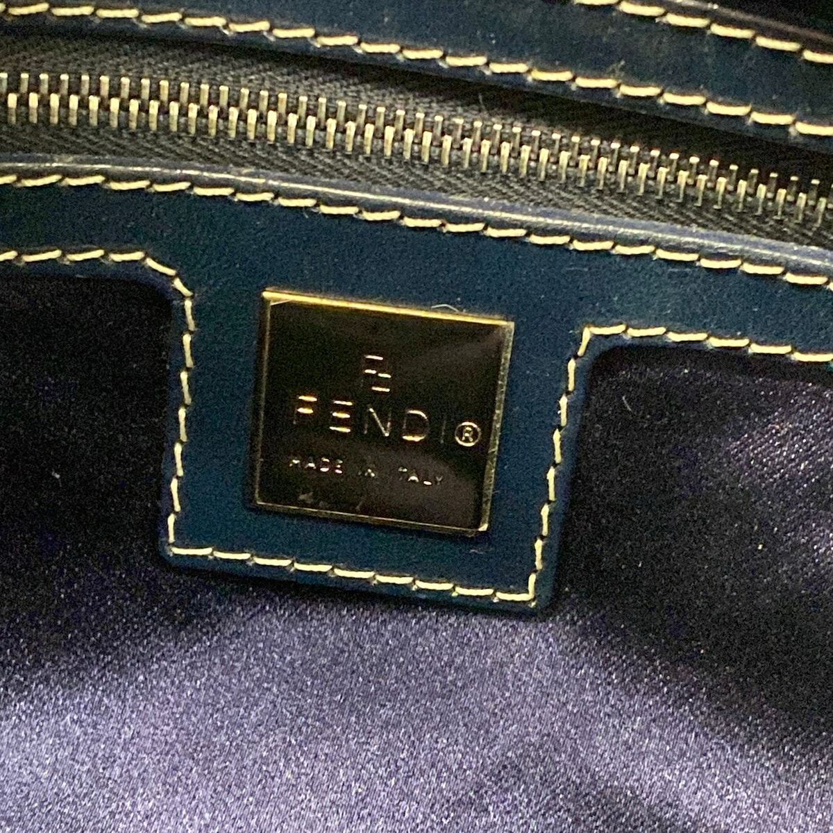 Fendi Handbag Zucchino Pattern White Dark Navy Leather — view 8