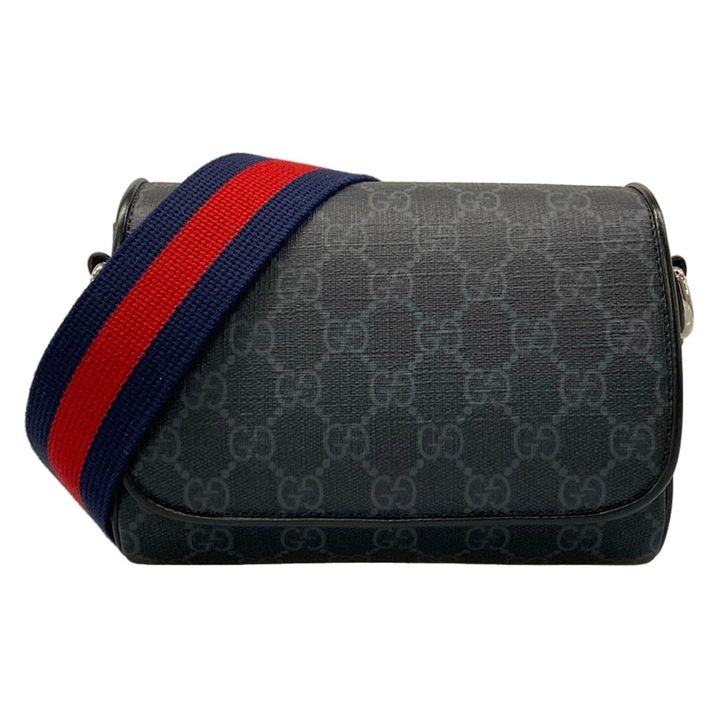 Gucci Shoulder Bag GG Plus Supreme Black Dark Gray Leather