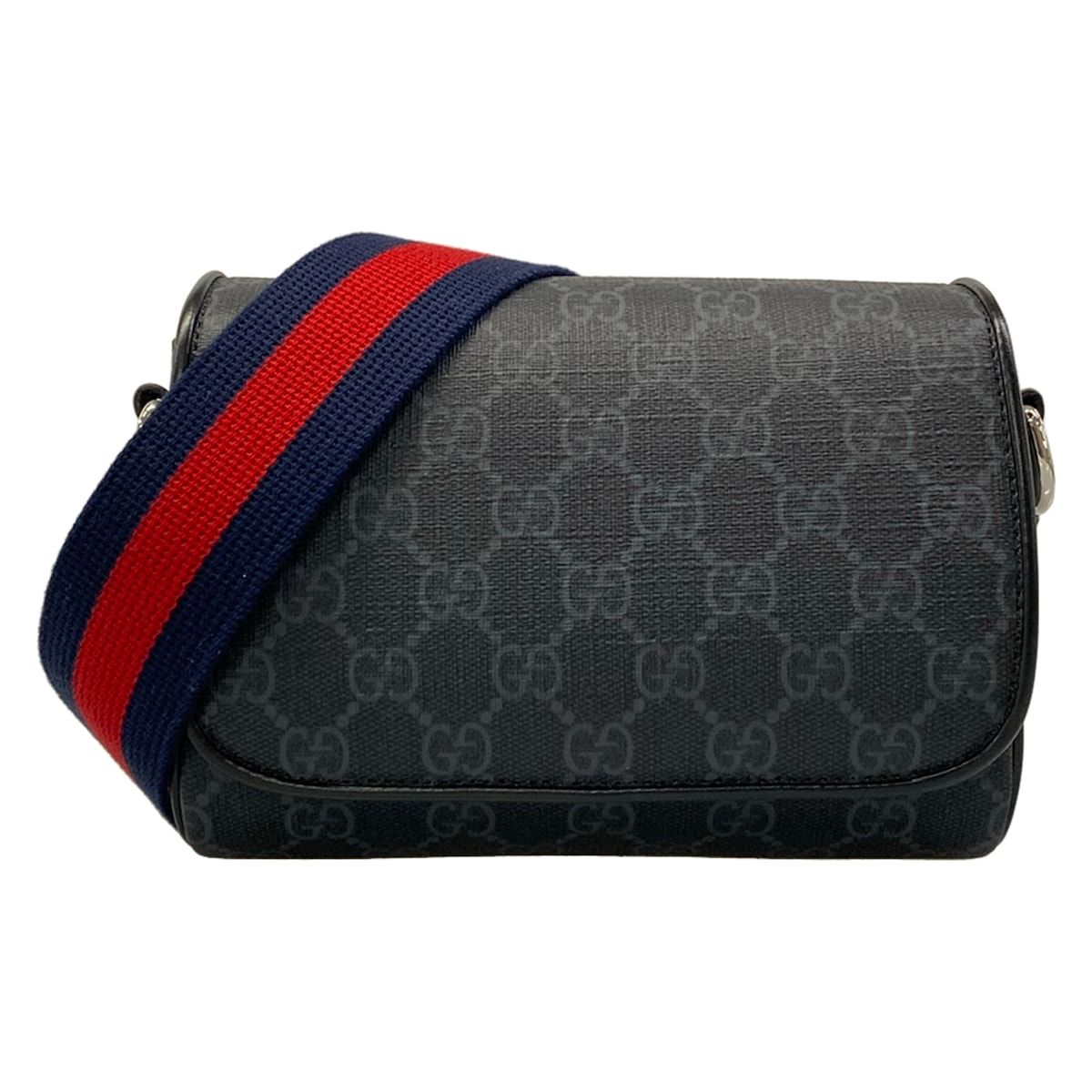 Gucci Shoulder Bag GG Plus Supreme Black Dark Gray Leather