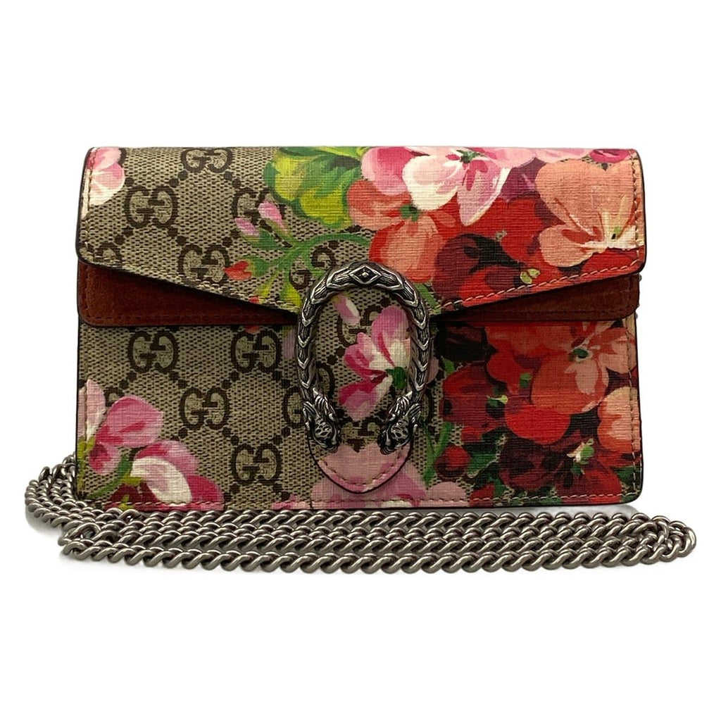 Gucci Shoulder Bag Dionysus Beige Dark Brown Multi Chain Floral Pattern