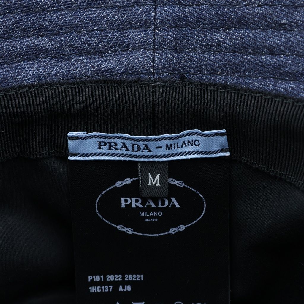 Prada Triangle Logo Cotton Denim Bucket Hat M Indigo Blue — view 7