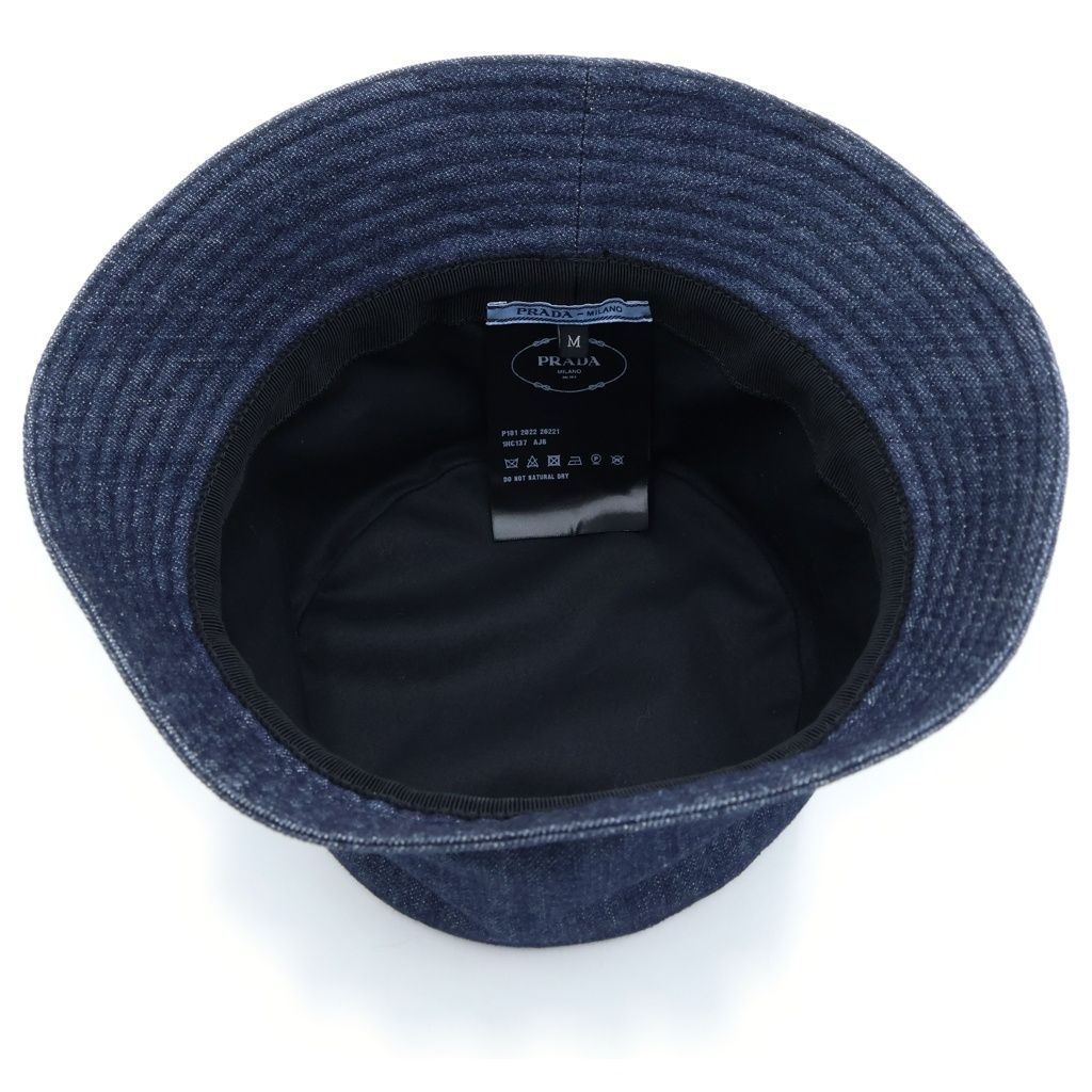 Prada Triangle Logo Cotton Denim Bucket Hat M Indigo Blue — view 5