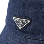 Prada Triangle Logo Cotton Denim Bucket Hat M Indigo Blue — view 4