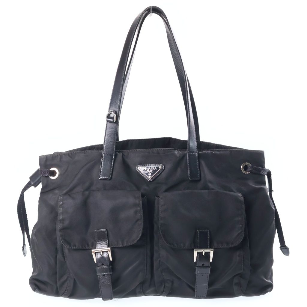 Prada Triangle Logo Tessuto Boston Bag Black Nylon Silver