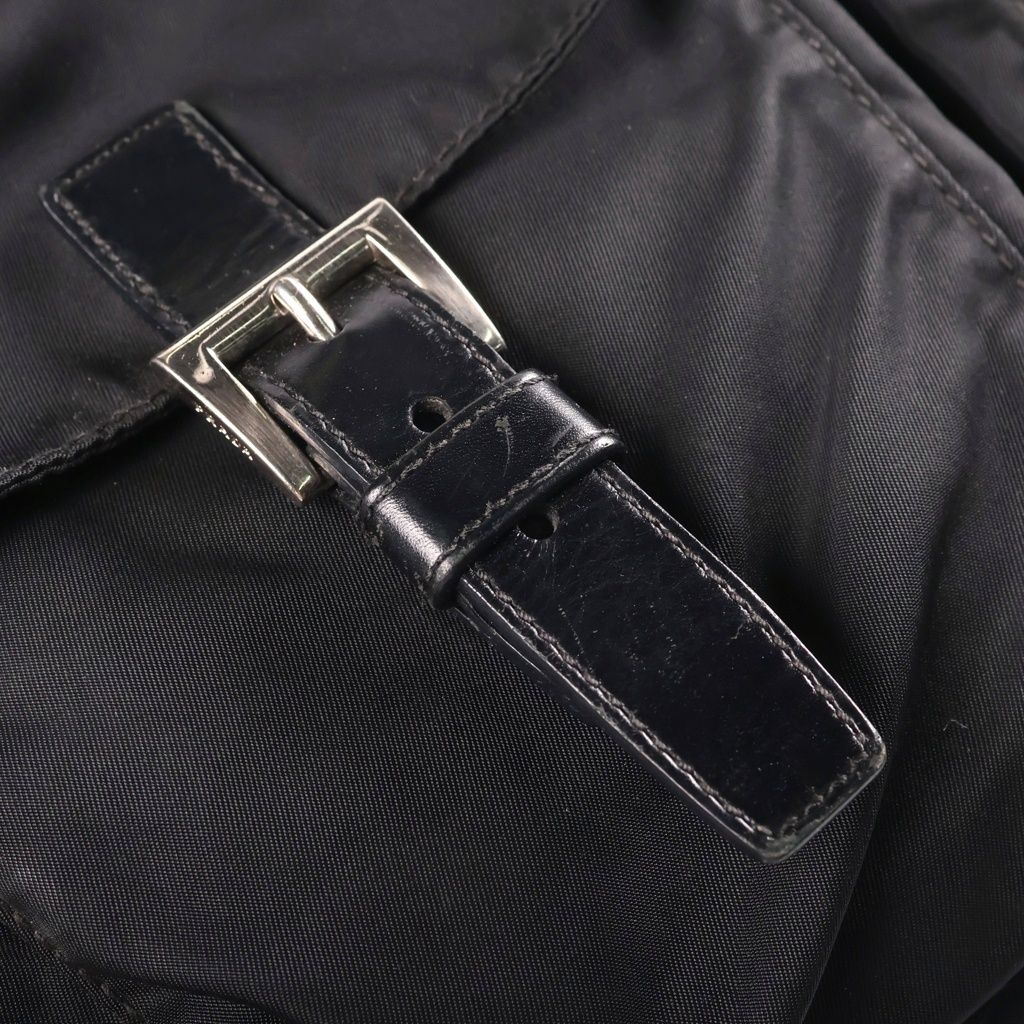 Prada Triangle Logo Tessuto Boston Bag Black Nylon Silver — view 6