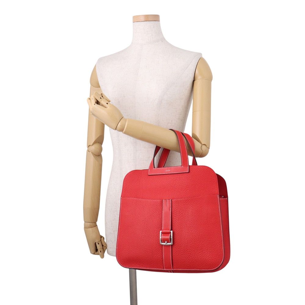 Hermes Handbag Rouge Casaque Silver Taurillon Clemence 2-Way — view 4