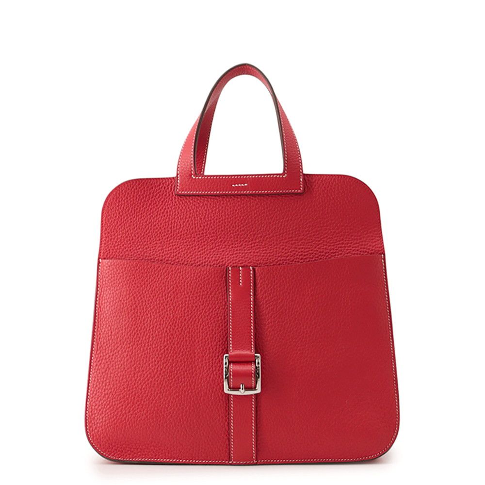 Hermes Handbag Rouge Casaque Silver Taurillon Clemence 2-Way