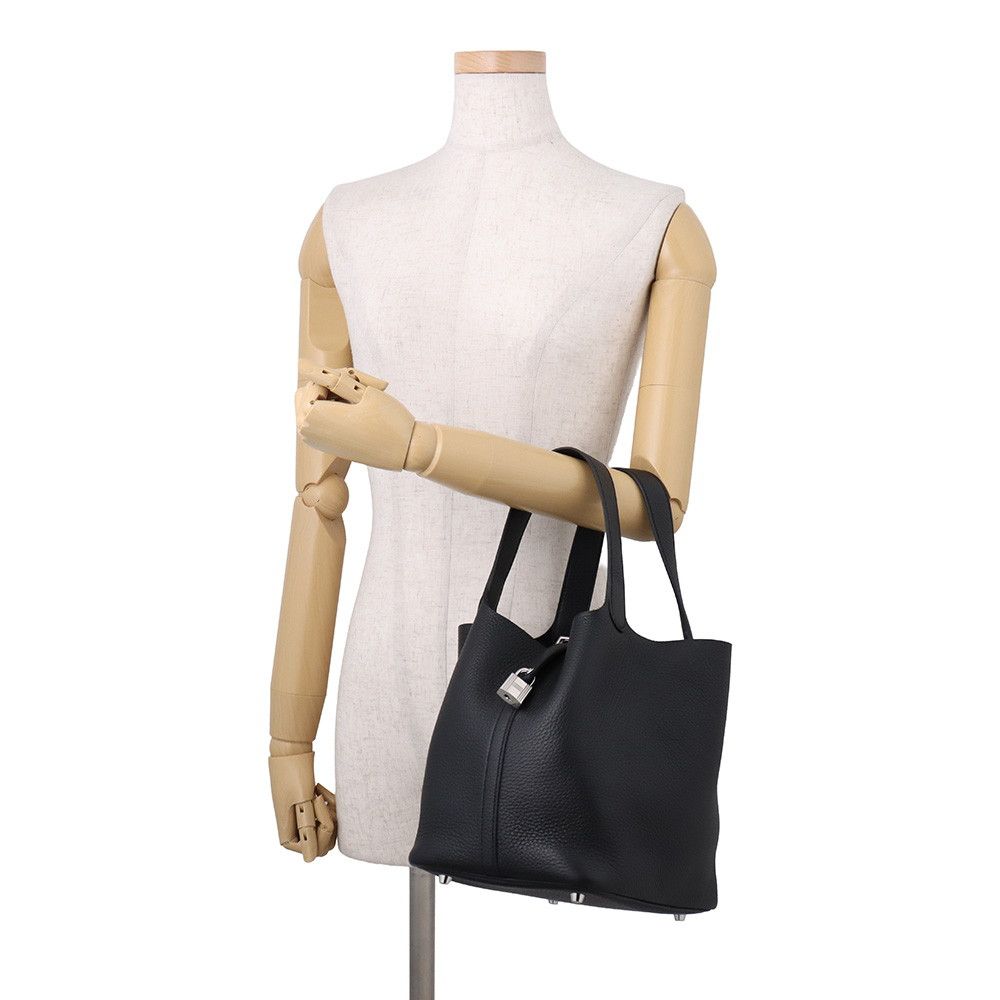 Hermes Handbag Picotin Lock MM Black Silver Taurillon Clemence — view 4