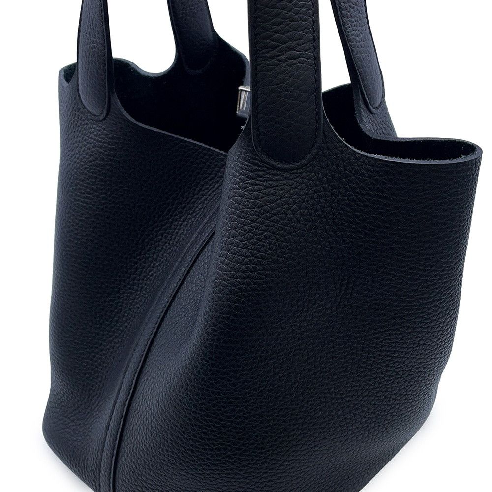 Hermes Handbag Picotin Lock MM Black Silver Taurillon Clemence — view 6