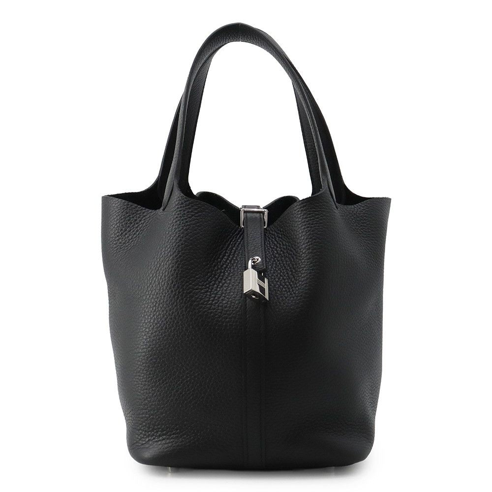 Hermes Handbag Picotin Lock MM Black Silver Taurillon Clemence